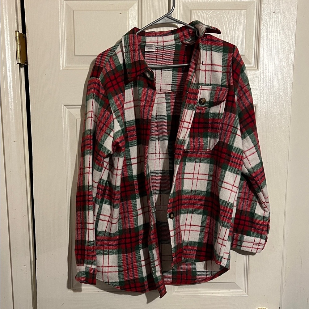 Cozy Plaid Button-Down Shirt - Red, Green, White